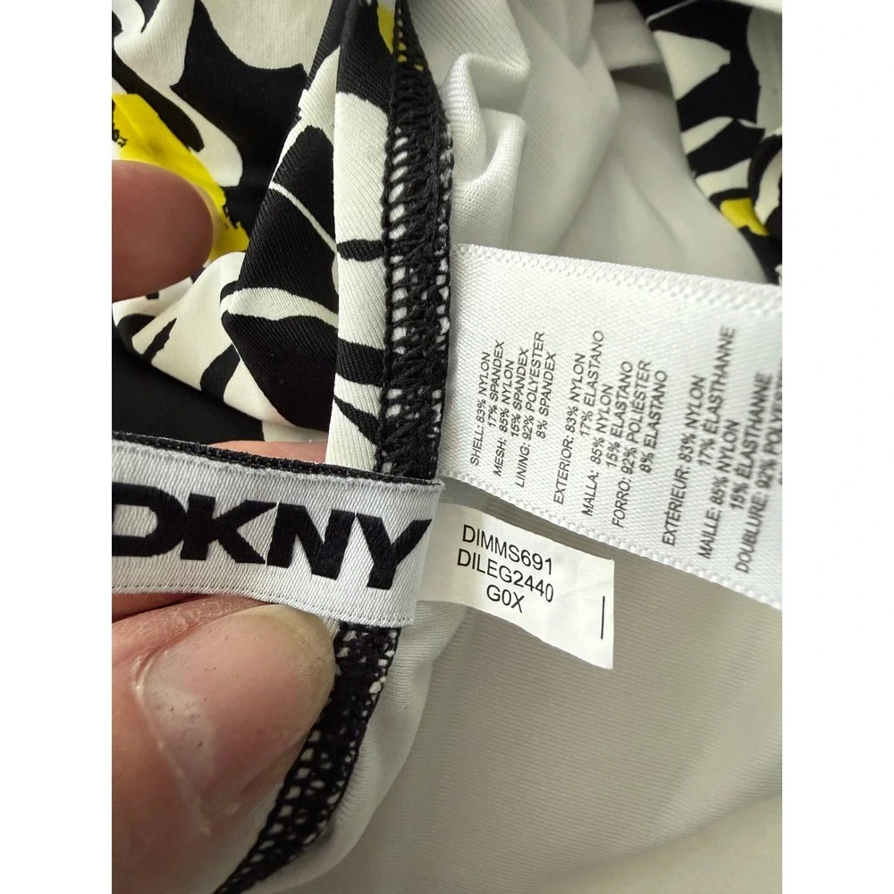DKNY Womens Small One Piece Swimsuit Black White Yellow Floral  Tummy Control - Picture 12 of 13